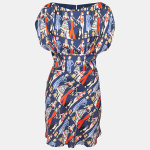 Elisabetta Franchi Navy Blue Printed Silk Mini Dress M