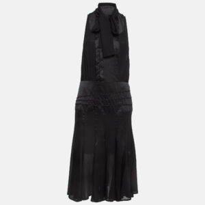 Elisabetta Franchi Black Satin Trim Chiffon Detachable Tie-Up Sleeveless Dress M