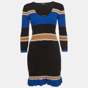 Elisabetta Franchi Multicolor Striped Rib Knit Long Sleeve Midi Dress M