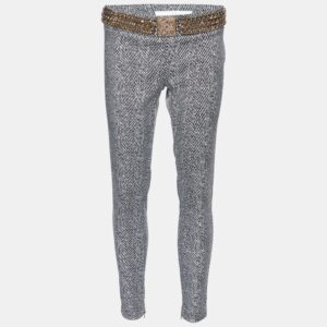 Elisabetta Franchi Gold Monochrome Chevron Nylon Blend Jeggings M