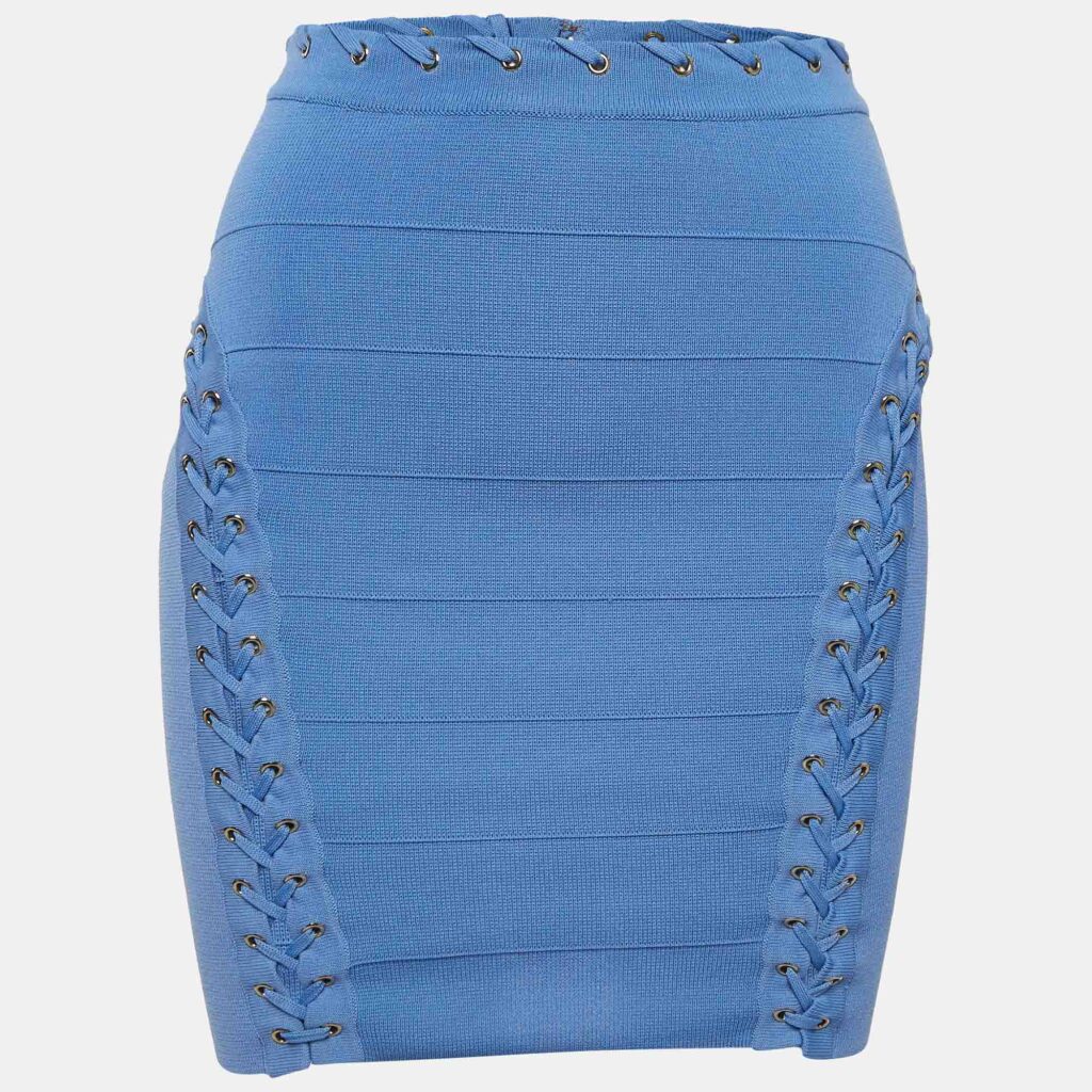 luxury-women-elisabetta-franchi-used-clothes-p982312-001 Elisabetta Franchi Blue Knit Lace and Eyelets Detailed Mini Skirt S