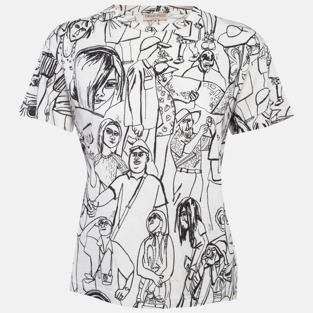luxury-women-emilio-pucci-used-clothes-p1043037-001 Emilio Pucci White Turisti Fiorentini Print Cotton T-Shirt S