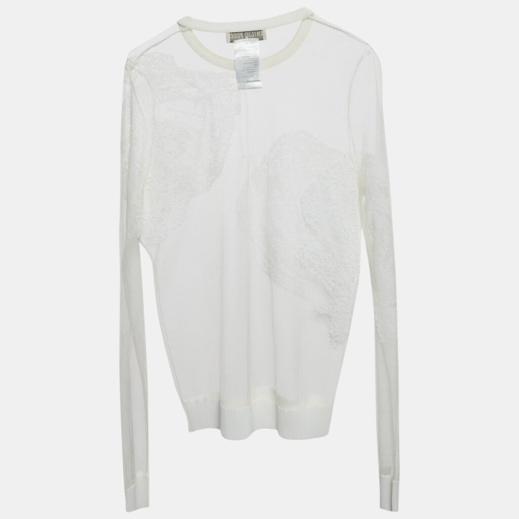 Emilio Pucci White Embroidered Tulle Sheer Pullover M