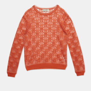 Emilio Pucci Orange Monogram Patterned Sheer Knit Long Sleeve Top M
