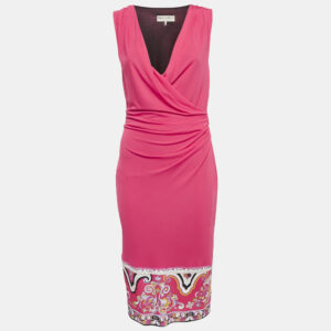 Emilio Pucci Pink Hem Print Jersey Sleeveless Midi Dress M