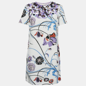Emilio Pucci White Floral Cotton Blend Embellished Mini Dress M