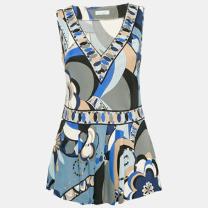 Emilio Pucci Blue/Multicolor Printed Jersey Sleeveless Top M