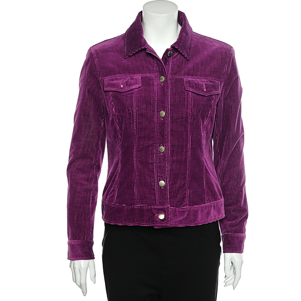 luxury-women-emilio-pucci-used-clothes-p563193-007 Emilio Pucci Purple Corduroy Button Front Jacket M