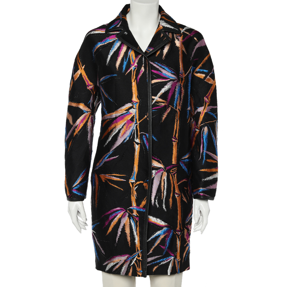 luxury-women-emilio-pucci-used-clothes-p607051-004-2 Emilio Pucci Black Leaf Jacquard Button Front Oversized Coat S