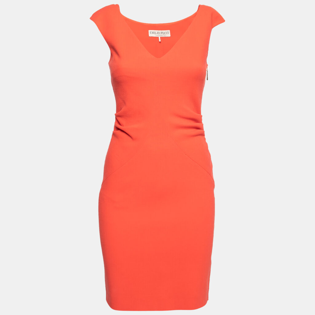 luxury-women-emilio-pucci-used-clothes-p655629-003-1 Emilio Pucci Coral Wool Gathered Detail Sleeveless Dress S