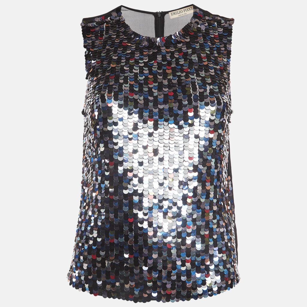 luxury-women-emilio-pucci-used-clothes-p981839-001 Emilio Pucci Black Sequin And Silk Sleeveless Top S