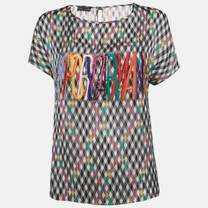 Emporio Armani Multicolor Checked and Logo Embroidery Silk Top S