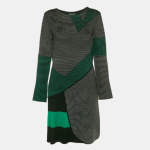 Emporio Armani Green Stretch Knit Pleated Short Dress M