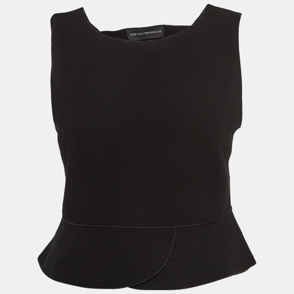 luxury-women-emporio-armani-new-clothes-p950345-003 Emporio Armani Black Knit Sleeveless Cut-Out Crop Top M
