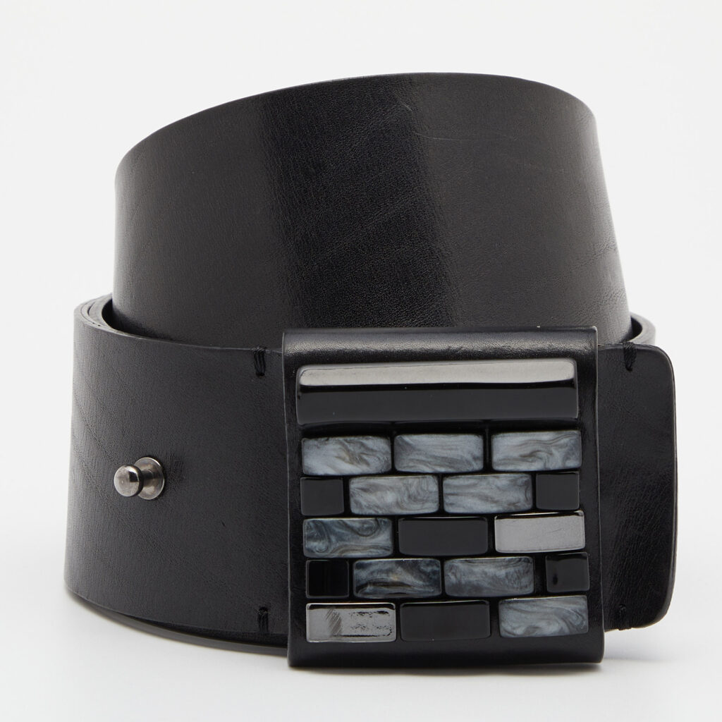 Emporio Armani Black Leather Brick Buckle Wide Belt