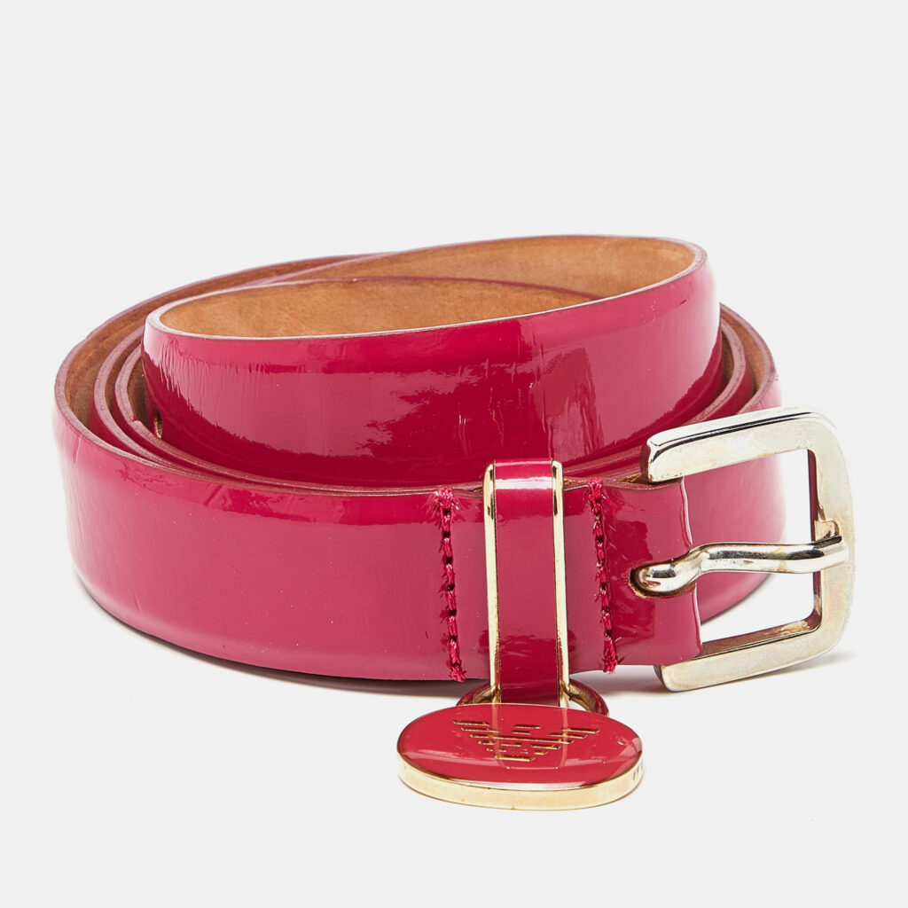 luxury-women-emporio-armani-used-accessories-p866596-001 Emporio Armani Pink Patent Leather Skinny Belt 95CM