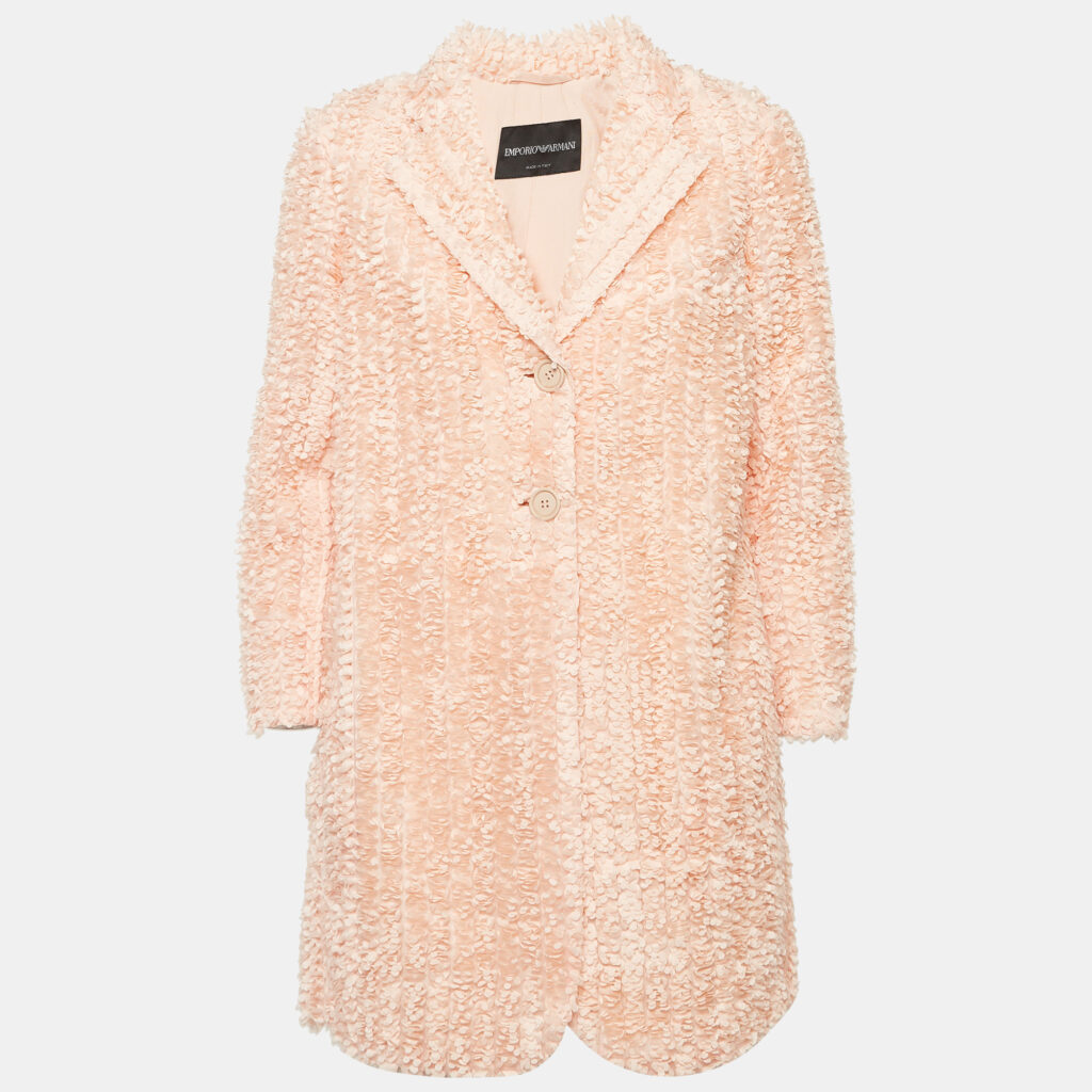 luxury-women-emporio-armani-used-clothes-p1044589-002 Emporio Armani Pink Ribbon Detail Tulle Mid-Length Coat XS