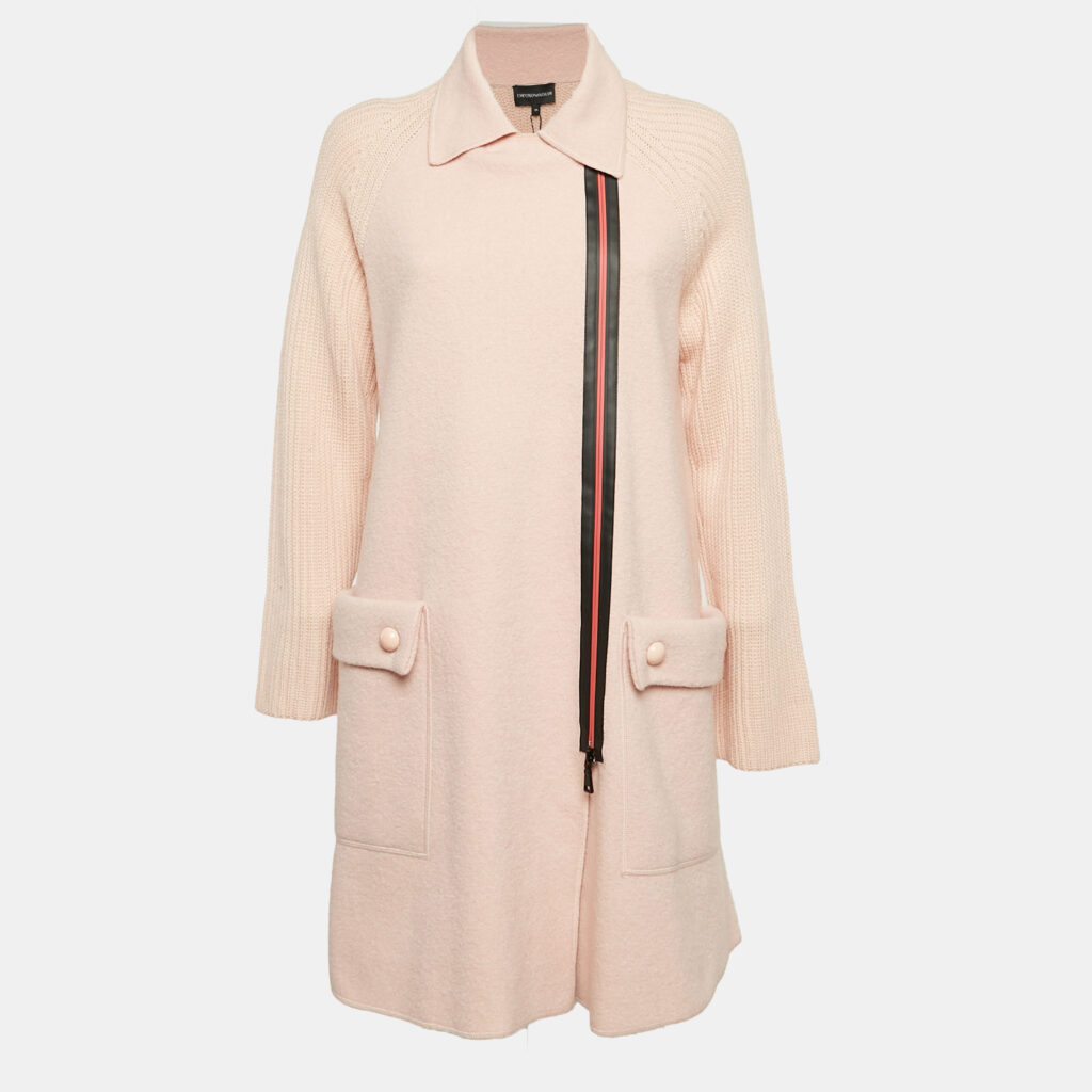 luxury-women-emporio-armani-used-clothes-p1046842-003 Emporio Armani Pink Virgin Wool Knit Zip-Up Coat S