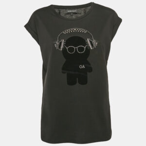 Emporio Armani Black Teddy and Rhinestone Embellished Jersey T-Shirt S