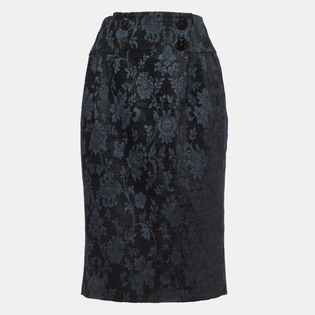 luxury-women-emporio-armani-used-clothes-p1068947-002 Emporio Armani Black Floral Jacquard Midi Skirt M