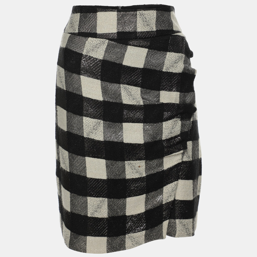 luxury-women-emporio-armani-used-clothes-p1070693-003 Emporio Armani Black/White Checkered Lurex Blend Midi Skirt M
