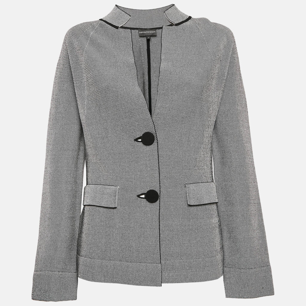 luxury-women-emporio-armani-used-clothes-p1093569-001 Armani Black/White Knit Button Front Jacket M