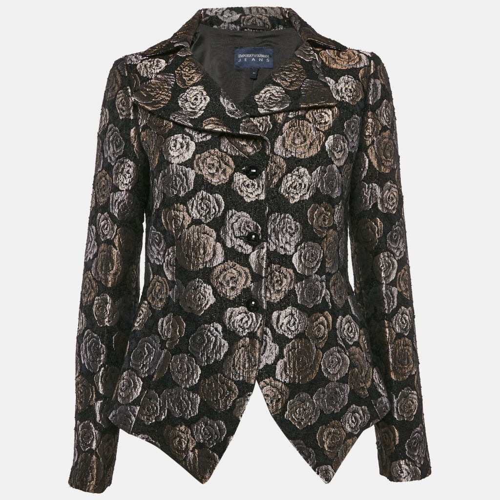 luxury-women-emporio-armani-used-clothes-p1098031-004 Emporio Armani Jeans Black Floral Jacquard Button Front Blazer M