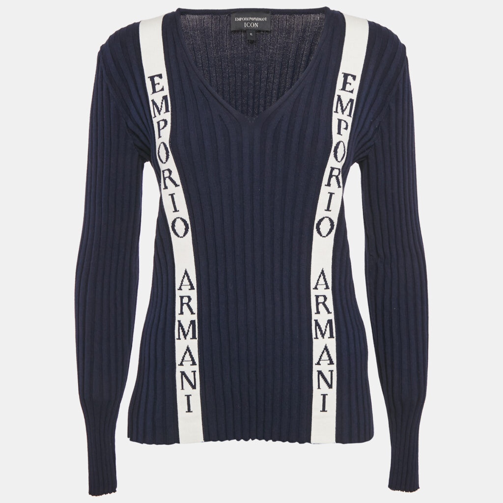 luxury-women-emporio-armani-used-clothes-p1104582-002 Emporio Armani Icon Navy Blue Logo Cotton Knit Jumper XL