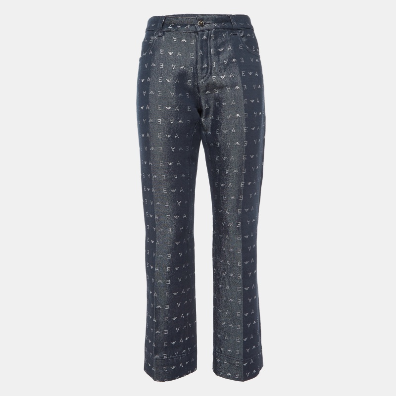 luxury-women-emporio-armani-used-clothes-p1116076-1740466334-002 Emporio Armani Navy Blue Logo Lurex Detail Cotton J45 Regular Fit Jeans M/Waist 34"
