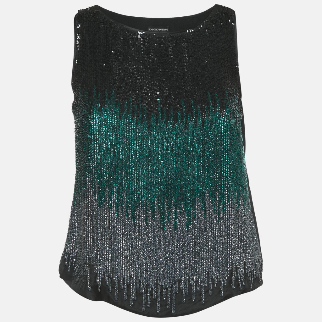 luxury-women-emporio-armani-used-clothes-p1142824-001 Emporio Armani Black Sequin Silk Tank Top M