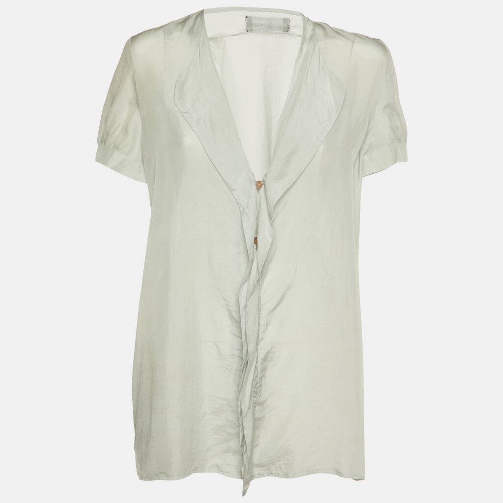 luxury-women-emporio-armani-used-clothes-p1145619-006 Emporio Armani Pale Grey Silk Button Front Blouse M