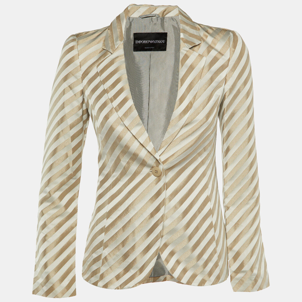 luxury-women-emporio-armani-used-clothes-p1148103-001.jpg Emporio Armani Metallic Diagonal Striped Sateen Tailored Jacket S