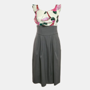 Emporio Armani Pink/Grey Floral Print Satin and Wool Ruffled Short Dress M