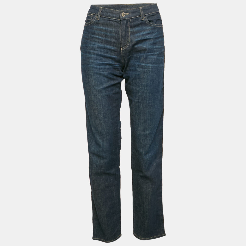 Emporio Armani Blue Washed Denim Side Band Detail Jeans Waist 28"