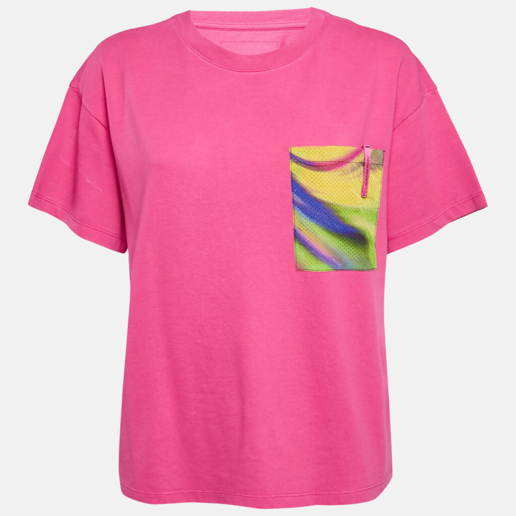 luxury-women-emporio-armani-used-clothes-p1163284-001.jpg Emporio Armani Pink Mesh Pocket Detail Cotton T-Shirt M