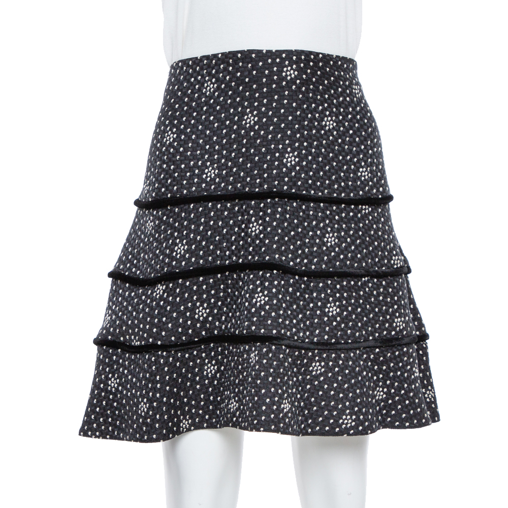 luxury-women-emporio-armani-used-clothes-p366220-002 Emporio Armani Black Textured Silk Tiered Short Skirt M