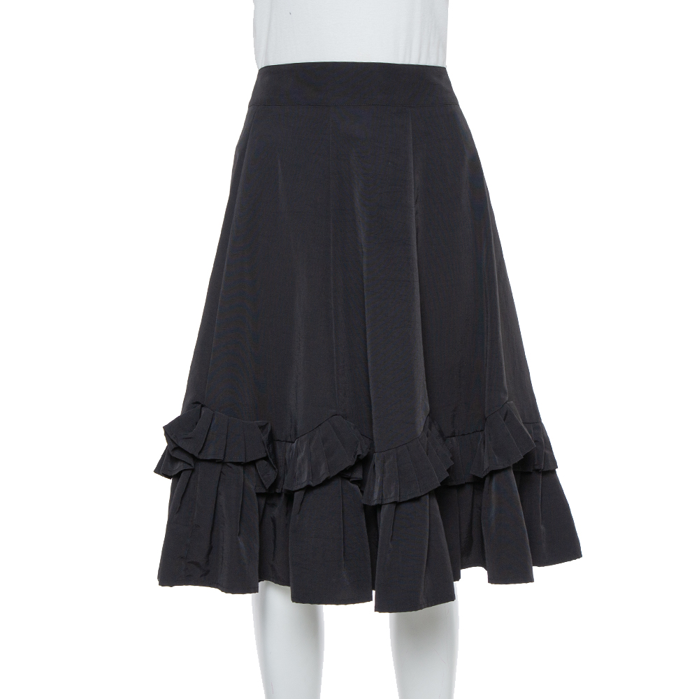 luxury-women-emporio-armani-used-clothes-p368821-001 Emporio Armani Black Faille Ruffled Midi Skirt S