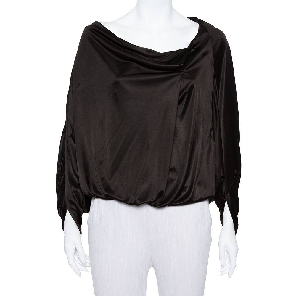 Emporio Armani Black Jersey Button Detail Oversized Top S