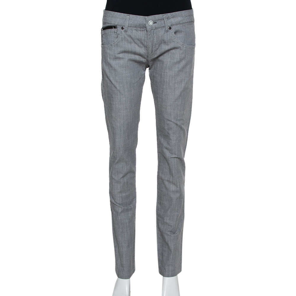 luxury-women-emporio-armani-used-clothes-p389979-001 Emporio Armani Grey Cotton 5 Pocket Detail Tapered Leg Trousers L