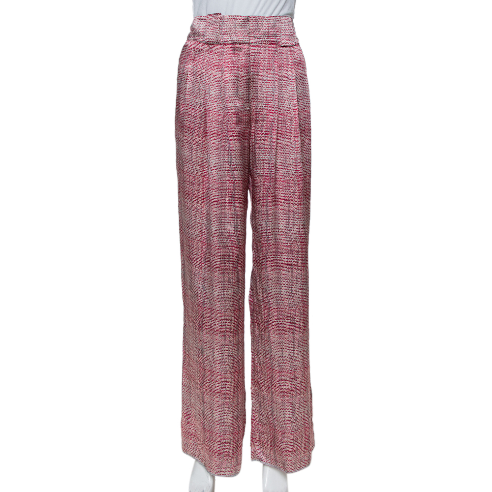 luxury-women-emporio-armani-used-clothes-p415491-005 Emporio Armani Pink & Grey Printed Silk Palazzo Pants M
