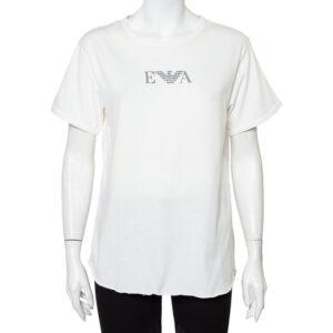Emporio Armani White Cotton Logo Printed Crewneck T-Shirt L