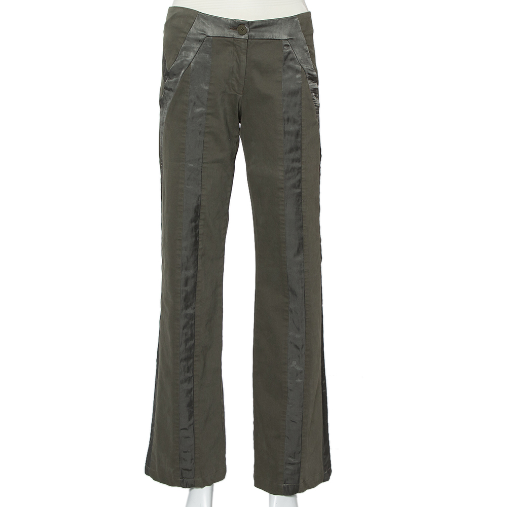 luxury-women-emporio-armani-used-clothes-p425201-007 Emporio Armani Military Green Cotton Satin Trim Detail Trousers S
