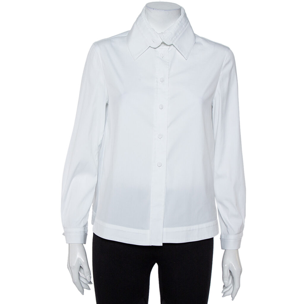 luxury-women-emporio-armani-used-clothes-p436839-001 Emporio Armani White Cotton Extended Collar Detail Button Front Boxy Shirt M