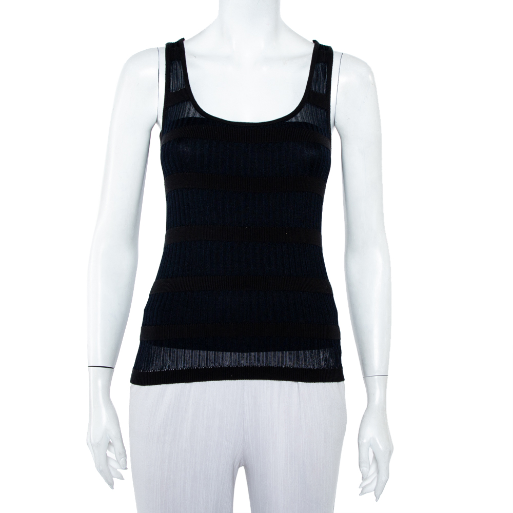 luxury-women-emporio-armani-used-clothes-p457137-001 Emporio Armani Navy Blue & Black Knit Crossback Detail Tank Top S