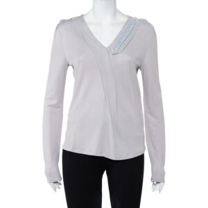 Emporio Armani Grey Knit Draped Detail Long Sleeve Top L