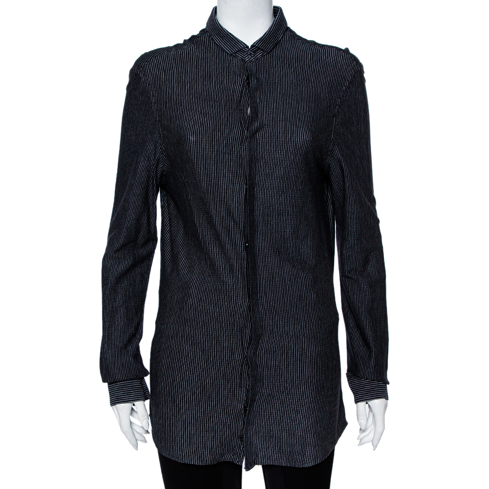 luxury-women-emporio-armani-used-clothes-p459853-007 Emporio Armani Black Striped Knit Long Sleeve Shirt M