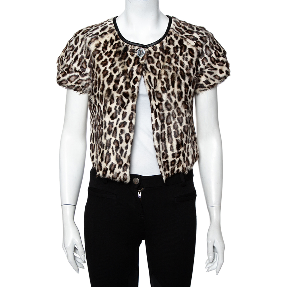 luxury-women-emporio-armani-used-clothes-p463492-004 Emporio Armani Brown Animal Printed Fur Button Front Shrug S