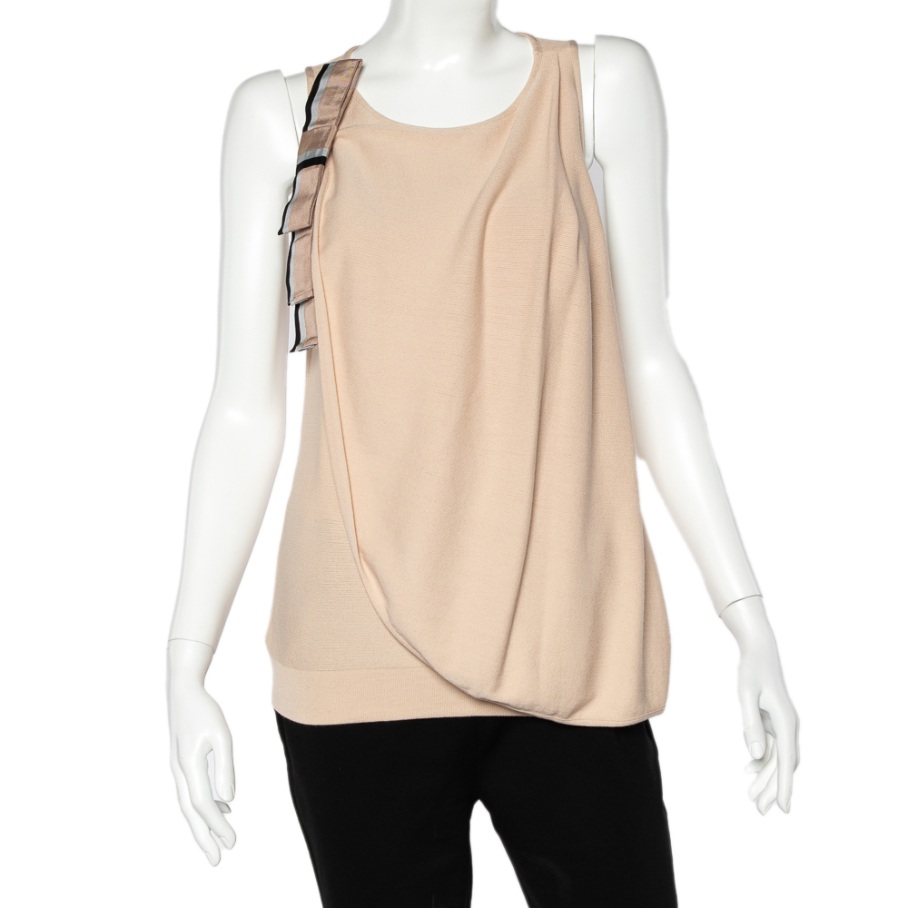 luxury-women-emporio-armani-used-clothes-p482154-002 Emporio Armani Beige Knit Overlay & Bow Detail Tank Top L