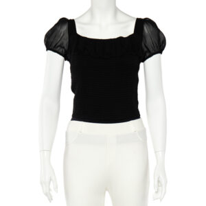 Emporio Armani Black Silk Smocked Sheer Top S