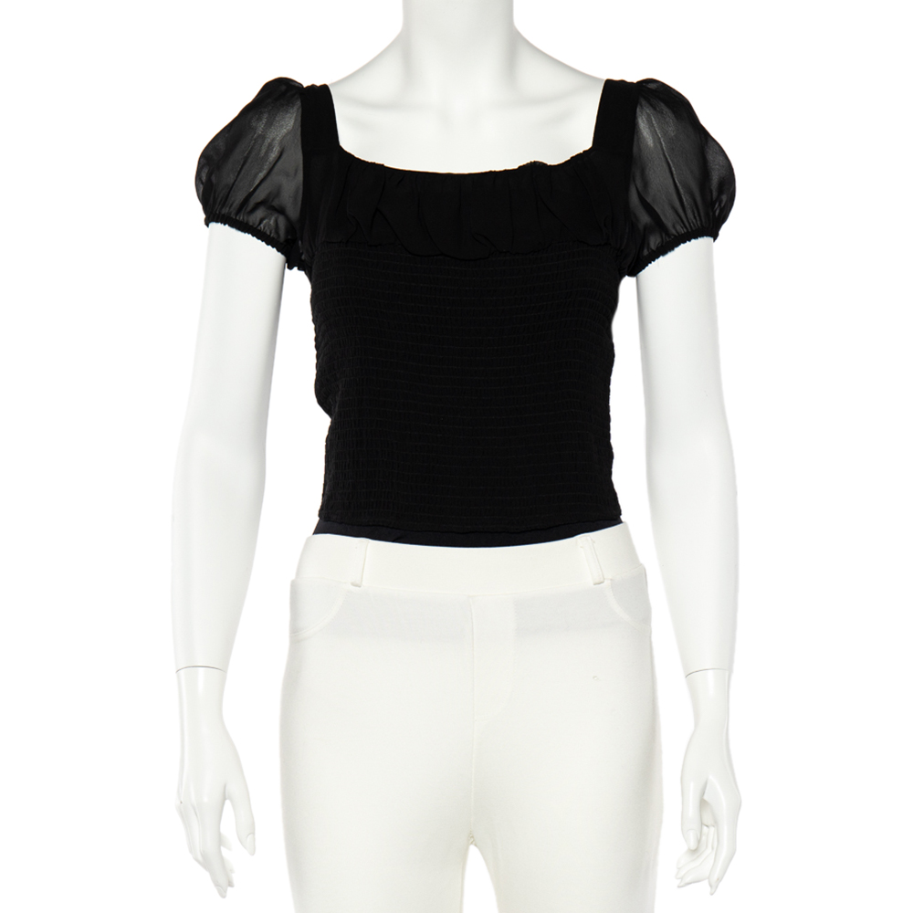 luxury-women-emporio-armani-used-clothes-p489211-002 Emporio Armani Black Silk Smocked Sheer Top S